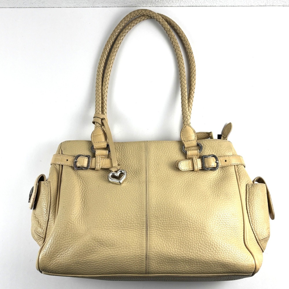 Y2K Brighton Lorna/Loretta Satchel Tan Leather Braided Heart VTG Boho Classic